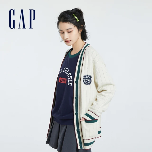 GAP 女裝 LogoV領針織外套-深灰色(714972)好