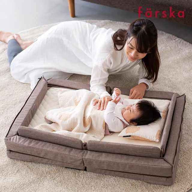 【Farska】透氣好眠可攜式床墊13件組 藍莓慕斯│升級版(嬰兒床 嬰兒床墊 尿布台 摺疊 遊戲墊 情人節 禮物)