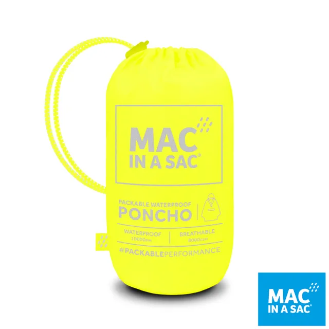 【MAC IN A SAC】中性款輕巧袋著走快穿斗篷式成人雨衣(MNS041螢光黃/輕量/收納體積小/遮雨/攜帶方便)