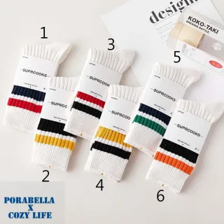 【Porabella】任選三雙 襪子 男襪 中筒襪 撞色線條襪 運動襪 籃球襪 SPORT SOCKS