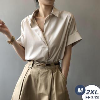 【LANNI 藍尼】★氣質棉質寬鬆套頭襯衣(女上衣/短袖/襯衫)