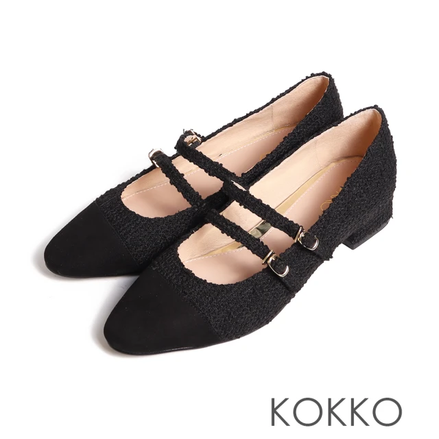 KOKKO 集團 貴氣小香風拼接低跟瑪莉珍鞋裸色(黑色)