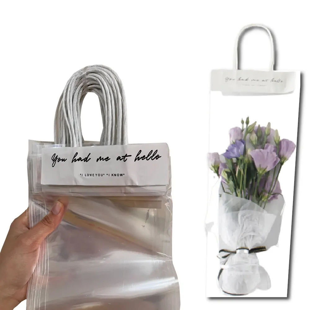 【2square shop】10入組 透明花束提袋 小號 透明手提袋 禮品袋 包裝袋(禮品包裝袋 包裝材料 塑膠袋)