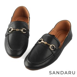 【SANDARU 山打努】樂福鞋 馬銜釦真皮平底紳士鞋(黑)