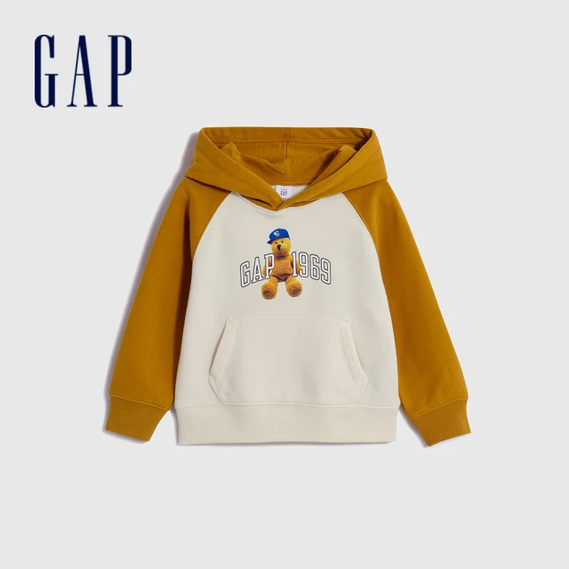 GAP 男童 Logo小熊印花大學T 碳素軟磨系列-海軍藍(
