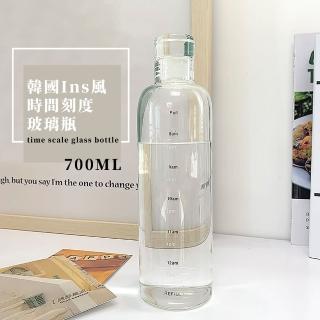 【時光飲酌】韓國ins時間刻度玻璃瓶(大容量700ml 提醒喝水 水杯 透明水壺 隨行杯 冷水瓶 飲料杯 環保杯)