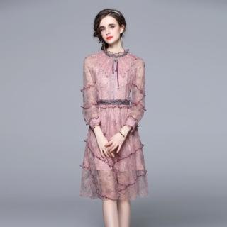【巴黎精品】現貨+預購 洋裝長袖連身裙(網紗蕾絲拼接小禮服女裙子a1dc21)