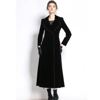 【巴黎精品】現貨+預購 風衣外套長版大衣(釘珠流蘇修身金絲絨女外套a1dc2)