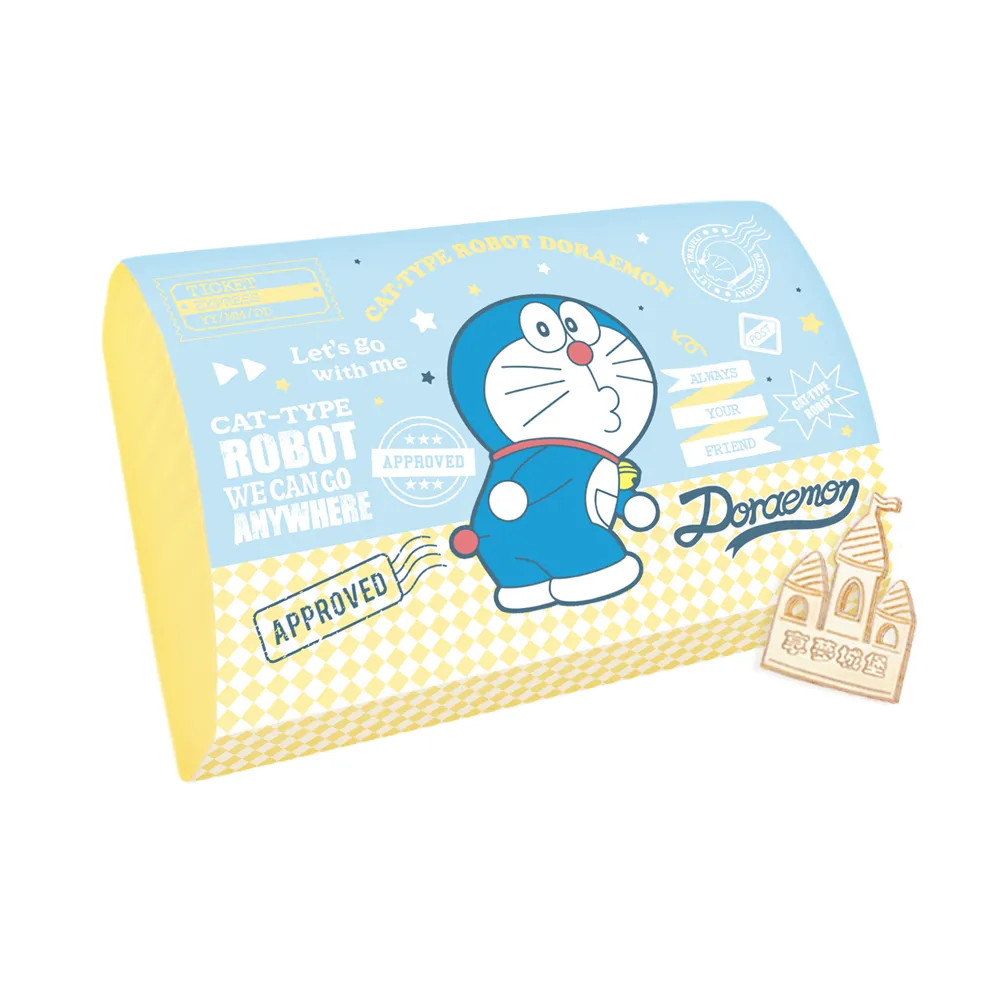 【享夢城堡】MIT卡通記憶午安枕30x20cm(哆啦A夢DORAEMON 復古時刻-藍黃)