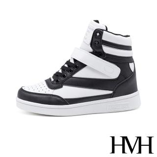 【HMH】內增高休閒鞋 高筒休閒鞋/百搭個性高筒魔鬼粘設計內增高休閒鞋(白黑)