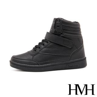 【HMH】內增高休閒鞋 高筒休閒鞋/百搭個性高筒魔鬼粘設計內增高休閒鞋(黑)