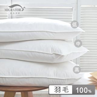 【MIGRATORY 媚格德莉】雙層純棉100%天然水鳥羽毛枕 臺灣製-一入(高中低 三款任選)