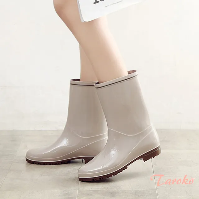 【Taroko】亮麗描邊日式外穿防水防滑中筒雨鞋(2色可選)