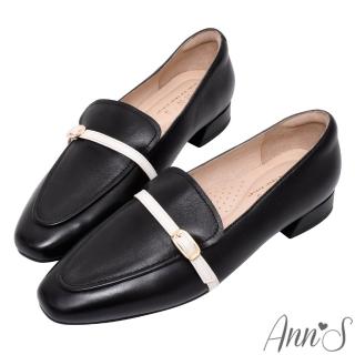 【Ann’S】典雅之禮-小羊皮真皮撞色細帶平底樂福鞋(黑)