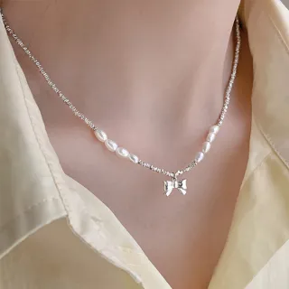 【KT DADA】包包 s925純銀項鍊 鍊 蝴蝶結項鍊 串珠項鍊  淡水珍珠項鍊 天然珍珠項鍊 女友 