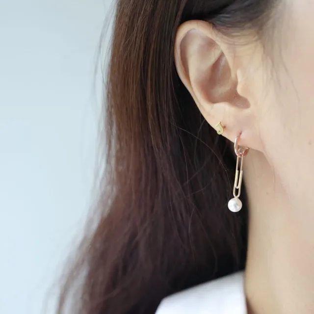 【CHARIS & GRACE 佳立思珠寶】14K金 耳環 Paper clip Pearl Earring 迴紋針珍珠耳扣耳環_內徑9mm