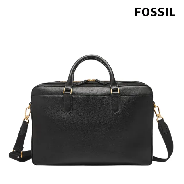 【FOSSIL】Asher 真皮公事包-黑色 MBG9614001