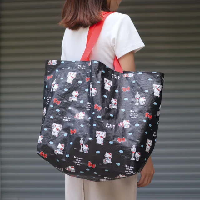 【murmur】Hello Kitty-送信黑(購物袋.環保袋.可收納.編織購物袋)