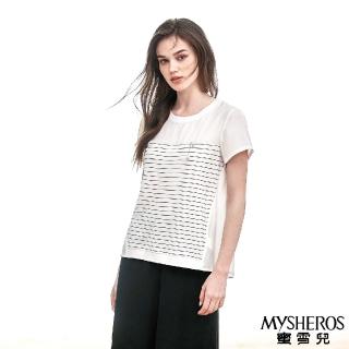 【MYSHEROS 蜜雪兒】圓領上衣 條紋 星星珍珠飾品(白)