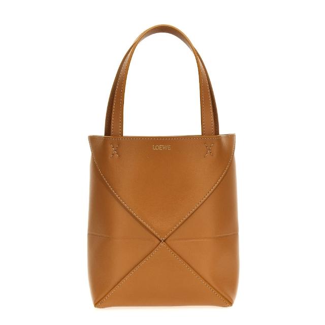 【LOEWE 羅威】Mini Puzzle Fold Tote 迷你 亮面小牛皮 折疊 托特包 肩背包 暖沙色