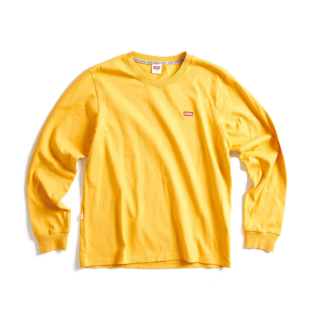 【EDWIN】男裝 露營系列 背後富士營地LOGO印花長袖T恤(桔黃色)