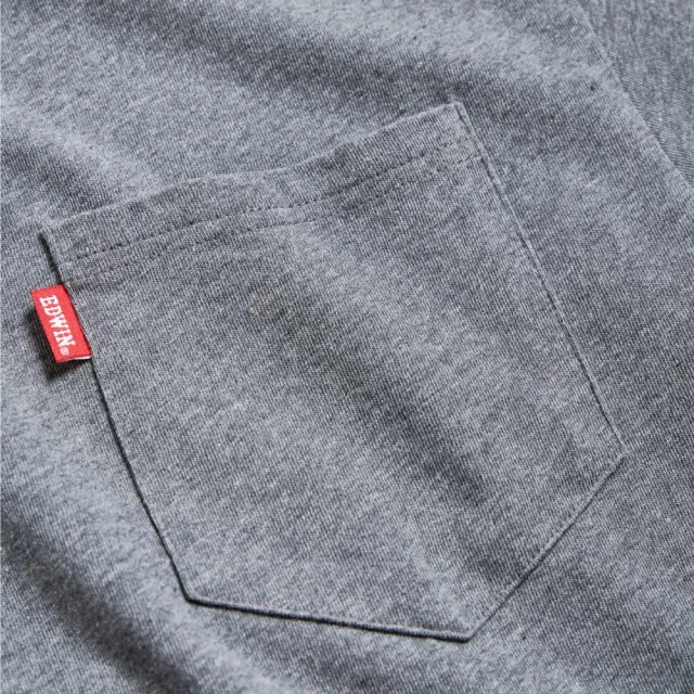 【EDWIN】男裝 寬版口袋小夾標短袖T恤(灰色)