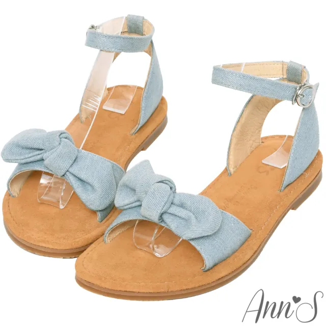 【Ann’S】水洗牛皮-甜美扭結寬版平底涼鞋(淺藍)