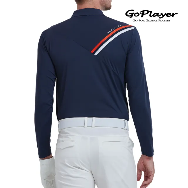 【GoPlayer】男彈性快乾長袖上衣-藏青.紅(高爾夫短袖T恤球衫 Polo運動排汗速乾Golf球衣)