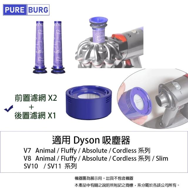 【PUREBURG】適用Dyson戴森 V7 V8  SV10 SV11 副廠濾網組(前置濾網X2+HEPAX1)