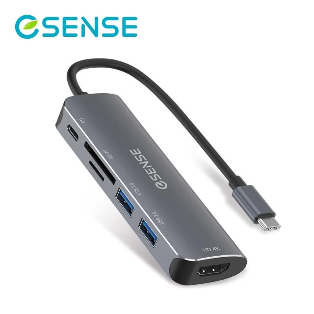 【ESENSE 逸盛】H585 六合一Type-C/USB3.0/PD3.0/HDMI HUB轉接器+SD/TF 3.0 讀卡機