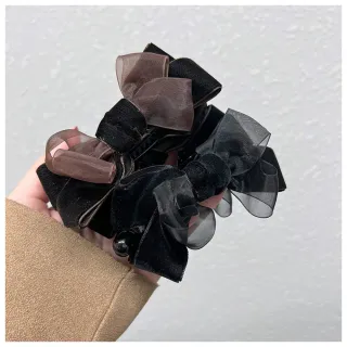 【HaNA 梨花】夢中情話．韓國優雅雪紡紗蝴蝶結香蕉夾(香蕉夾 韓國髮夾 馬尾)