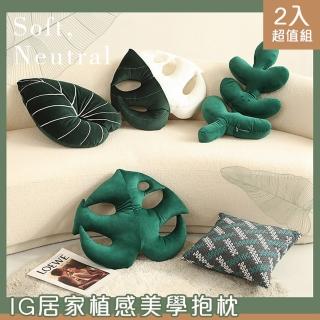 【Mega】買一送一 IG居家植感美學抱枕 北歐風沙發抱枕 2入組(2入組 靠枕 擺飾 龜背葉 植物 蔓綠絨)