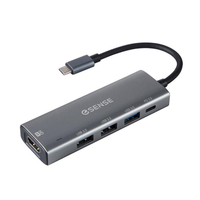 【ESENSE 逸盛】H546 Type-C/USB3.0/USB2.0/HDMI/PD3.0 HUB集線器-鈦金灰