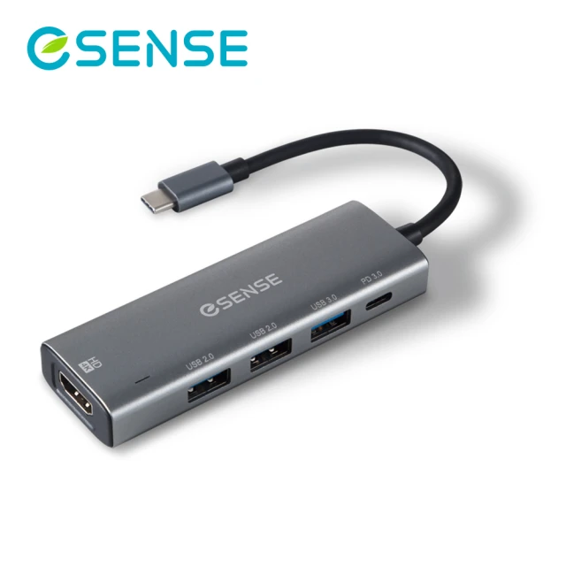 【ESENSE 逸盛】H546 Type-C/USB3.0/USB2.0/HDMI/PD3.0 HUB集線器-鈦金灰