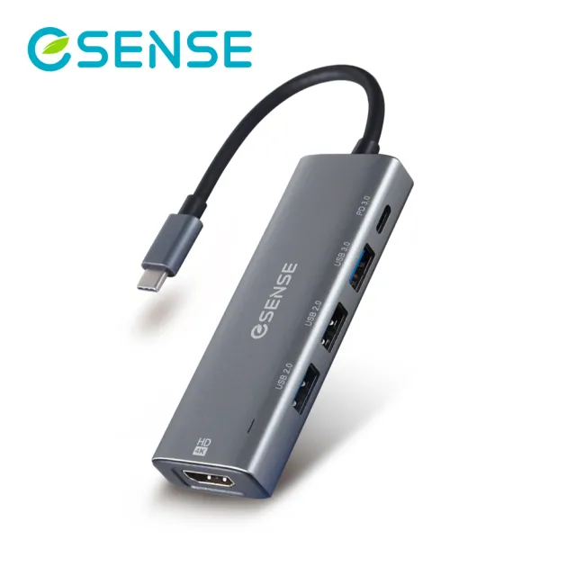 【ESENSE 逸盛】H546 Type-C/USB3.0/USB2.0/HDMI/PD3.0 HUB集線器-鈦金灰