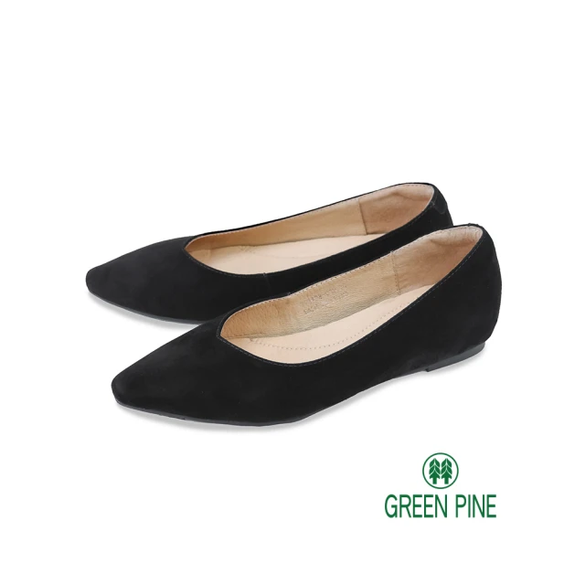 GREEN PINE 麂皮尖頭內增高娃娃鞋黑色(00322408)