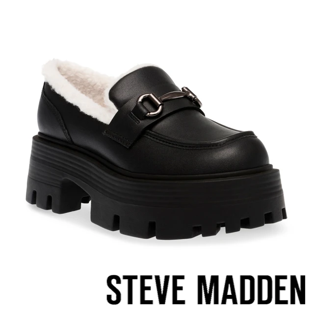 STEVE MADDEN MILESTONE 馬銜扣內絨毛厚底樂福鞋(黑色)