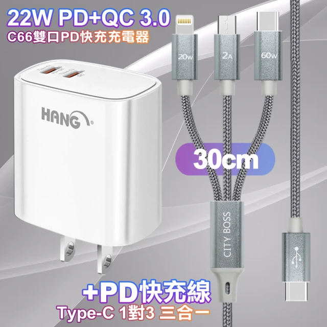 HANG 三代氮化鎵65W 黑色+勇固線耐彎折編織線USB 