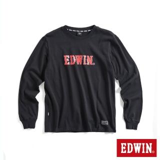 【EDWIN】男裝 EDGE 光能雜訊LOGO印花長袖T恤(黑色)