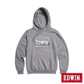 【EDWIN】男裝 露營系列 富士山刺繡LOGO連帽長袖T恤(灰褐色)