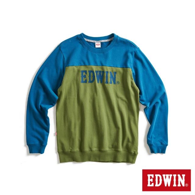 【EDWIN】男裝 露營系列 經典撞色拼接LOGO厚長袖T恤(土耳其藍)