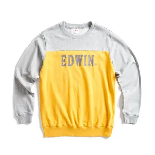 【EDWIN】男裝 露營系列 經典撞色拼接LOGO厚長袖T恤(桔黃色)