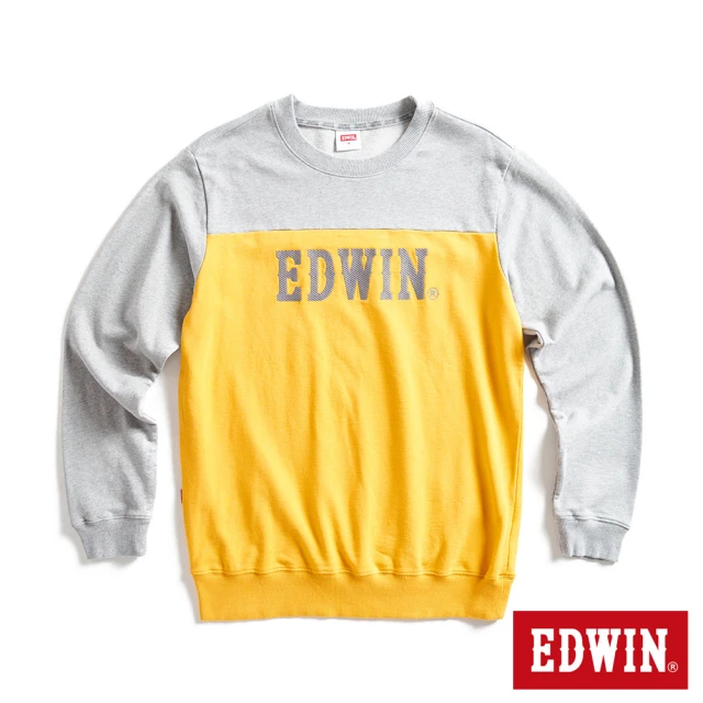 EDWIN 男裝 露營系列 經典撞色拼接LOGO厚長袖T恤(桔黃色)