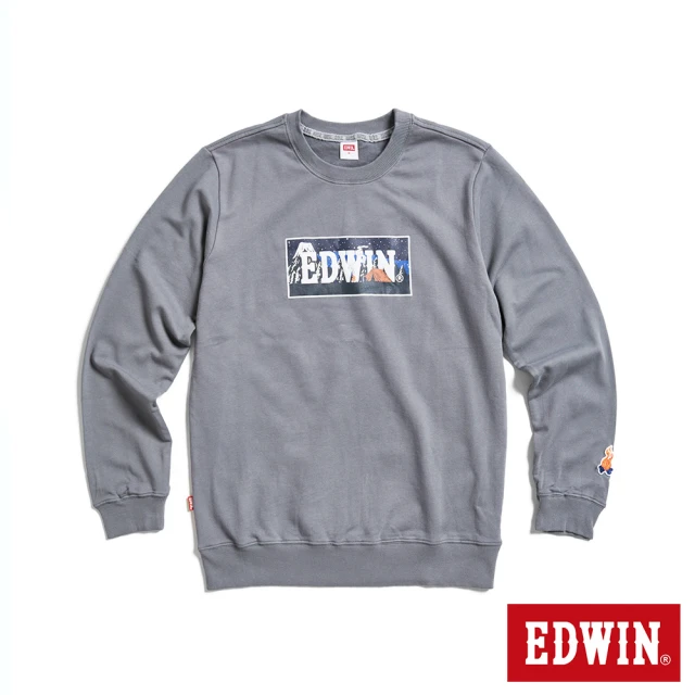 EDWIN 男裝 露營系列 富士山營地BOX LOGO厚長袖T恤(灰褐色)