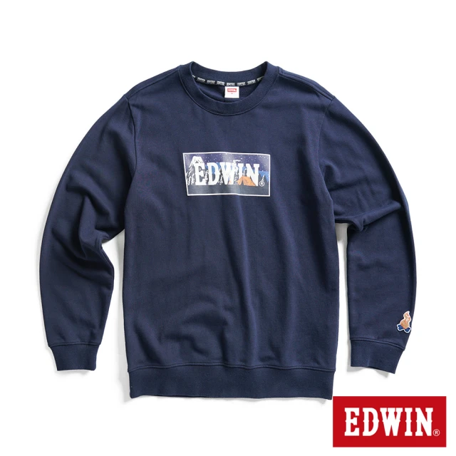 EDWIN 男裝 露營系列 富士山營地BOX LOGO厚長袖T恤(丈青色)