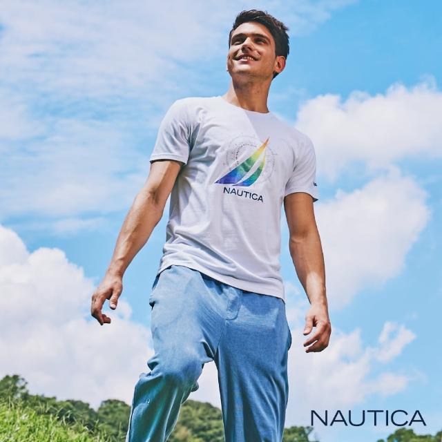 【NAUTICA】男裝 彩虹經典帆船圖騰短袖T恤(白色)