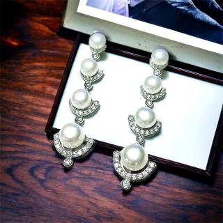 【I JEWELRY】高階手工純銀訂製 中國風氣質知性淡水珍珠復古頂級鋯石純銀耳環(附純銀保證卡 精美禮物包裝)