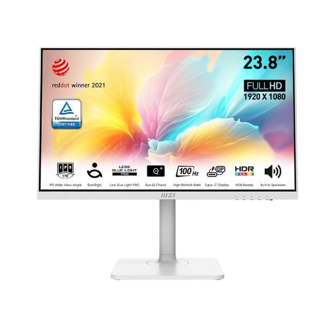 【MSI 微星】Modern MD2412PW 24型 IPS 100Hz 美型平面螢幕-白色(Type-C/內建喇叭/TUV護眼/樞紐旋轉)