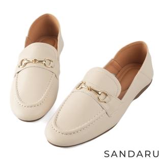 【SANDARU 山打努】樂福鞋 馬銜釦真皮平底紳士鞋(米)