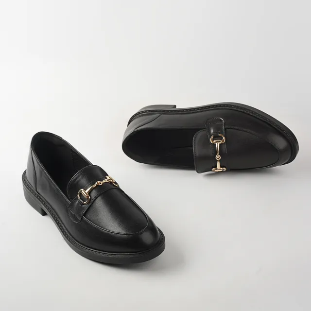 【SANDARU 山打努】樂福鞋 尖頭馬銜釦皮革紳士鞋(黑)